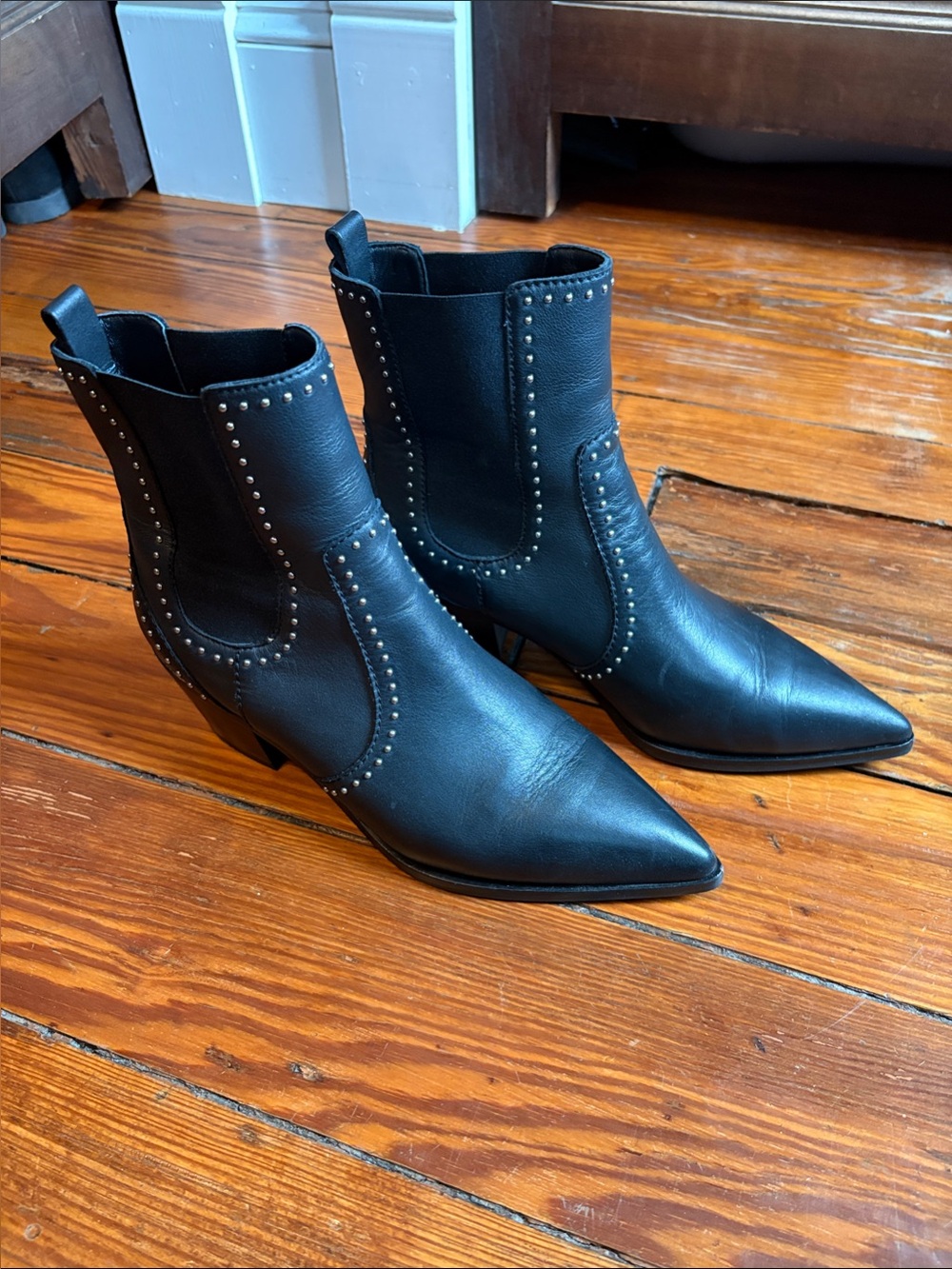 Paige Willa Studded Pointed-Toe Black Leather Ankle Boots